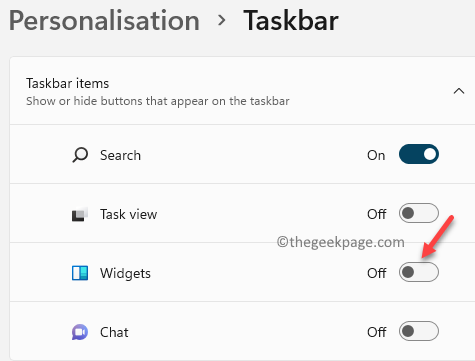 Personalisation Taskbar Widgets Turn Off