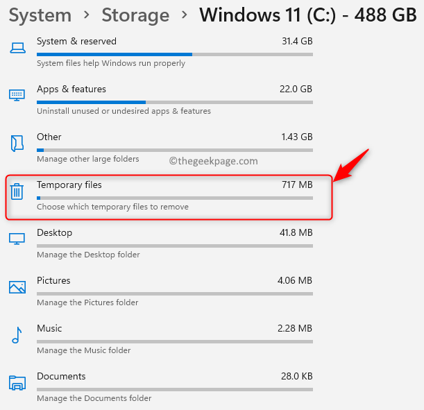 Select Temporary Files In Storage Usage Min