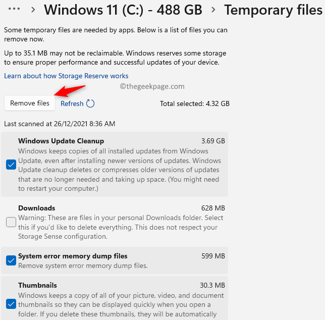 Select Temporary Files And Click On Remove Min