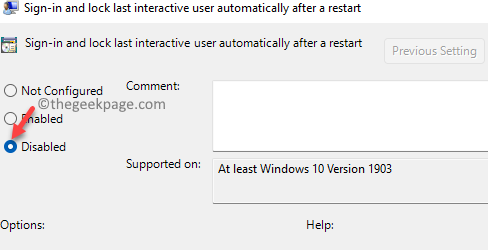 Sign In And Lock Last Interactive User Automatically After A Restart Disabled