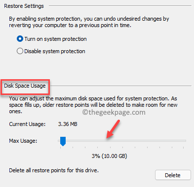 System Protection For Local Disk C Drive Disk Space Usage Adjust Max Usage