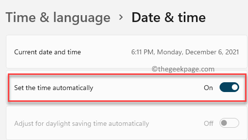 Time & Language Date & Time Set Time Automatically Turn On