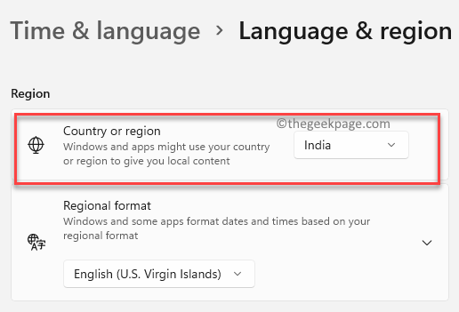 Time Language Settings Language & Region Country Or Region Select From Drop Down