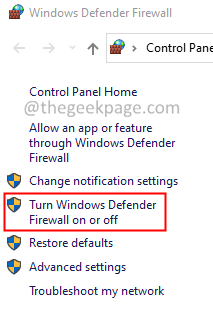 Turn On Or Off Windows Defender Firewall