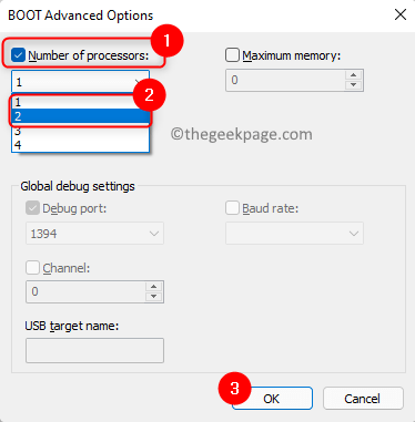 Boot Advanced Options Change Number Of Processors Min
