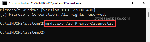Command Prompt (admin) Run Printer Diagnostic Command Enter