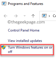 Control Panel Programs And Features Turn Windows Features On Or Off