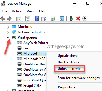 Device Manager Print Queues Microsoft Print To Pdf Right Click Uninstall Device Min