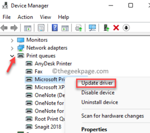 Device Manager Print Queues Microsoft Print To Pdf Right Click Update Driver Min