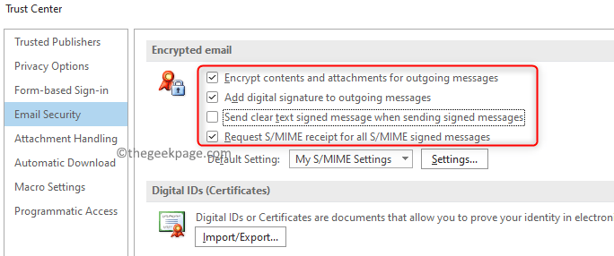 Encrypted Email Select Required Settings Min