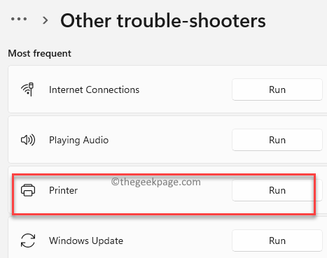 Other Troubleshooters Most Frequent Printer Run