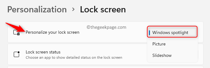 Settings Personalization Lock Screen Personalize Lock Screen Windows Spotlight Min