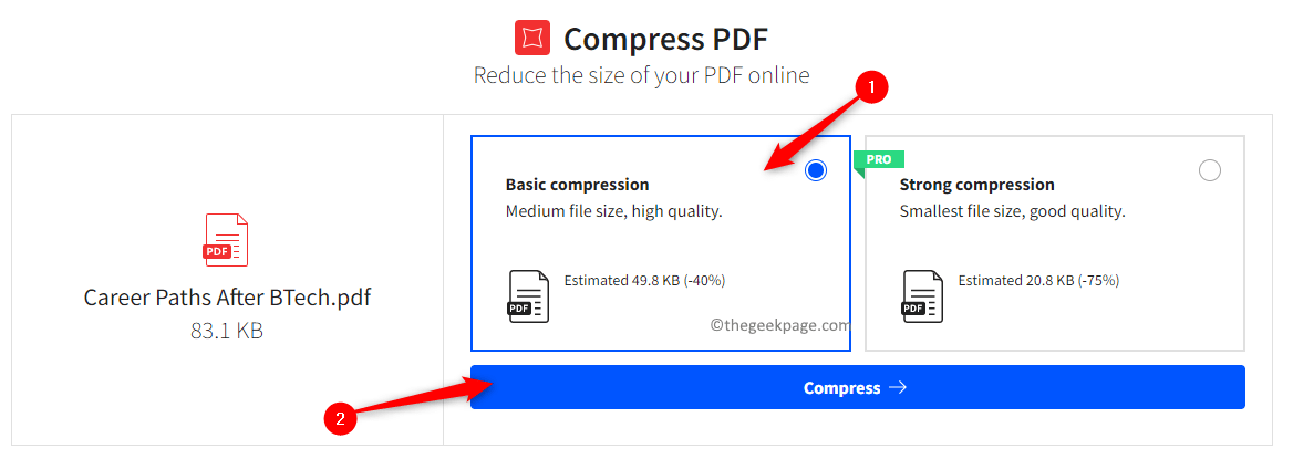 Smallpdf Compress Pdf Select Compression Min