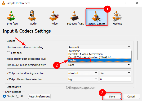 Vlc Preferences Codecs Disable Hardware Accelerated Decoding Min