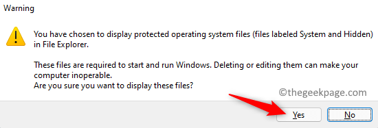 Warning Message While Unchecking Hide Protected Folders Min