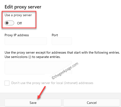Edit Proxy Server Use Proxy Server Disable Save Min