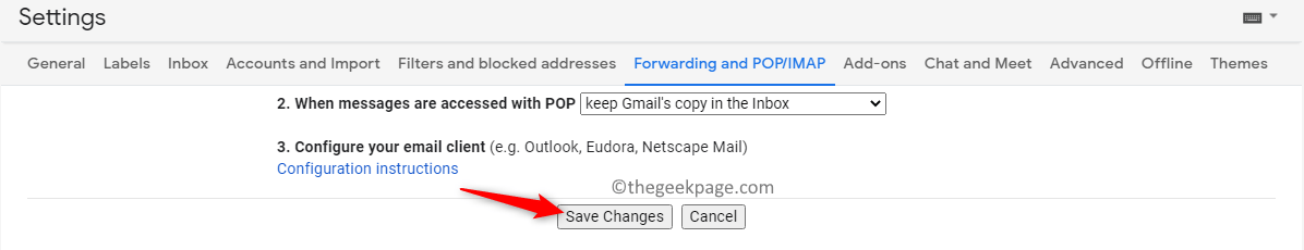 Penerusan Gmail Nonaktifkan Simpan Perubahan Min
