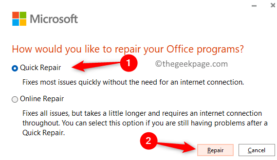 Office 365 Ubah Perbaikan Cepat Min