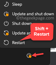 Start Menu Power Button Shift + Restart