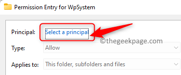 Wpsystem Advanced Security Settings Permission Entry Select Principal Min