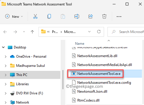 File Explorer Microsoft Teams Network Assessment Tool Path Network Assessment Tool.exe Double Click Min