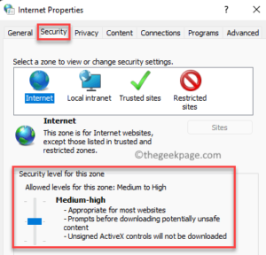 Internet Properties Security Tab Security Level For This Zone Medium High Min