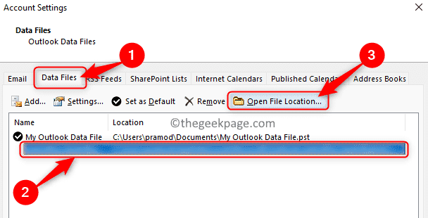 Outlook Account Settings Data Files Select Account Open File Location Min