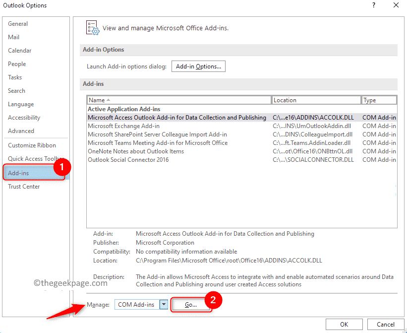Outlook Options Add Ins Manage Com Add Ins Min 1