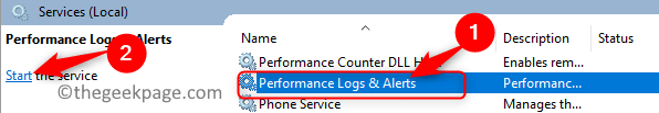 Performance Logs Alerts Start Service Min