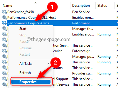 Services Performance Logs Reports Properties Min