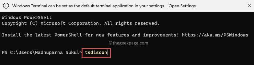 Terminal Windows (admin) Jalankan Perintah Tsdiscon Enter