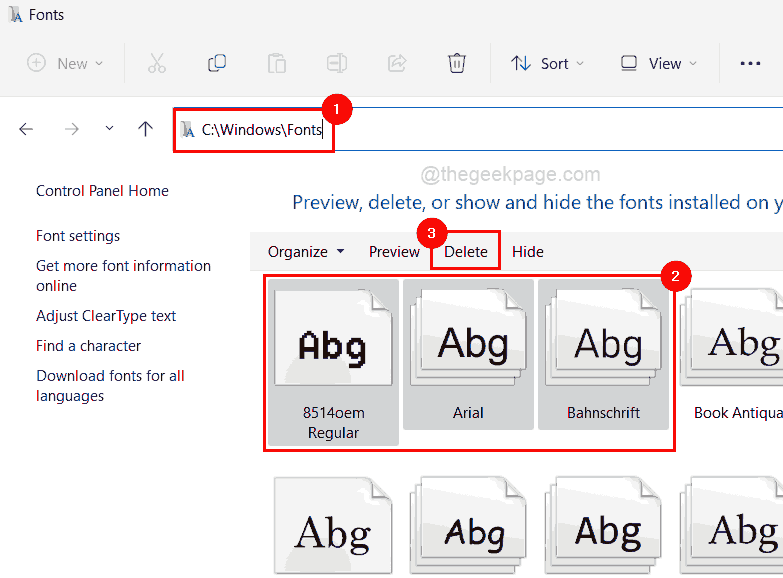 Select Fonts And Delete File Explorer 11zon
