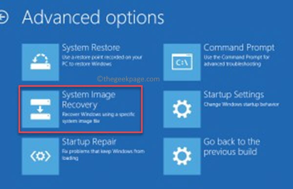 Advanced Options System Image Recovery Min
