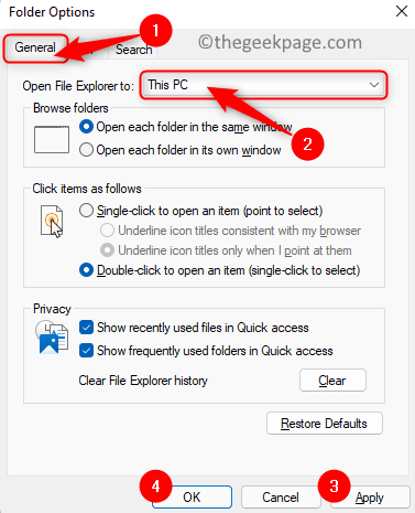 Folder Optiosn General Open File Explorer To This Pc Min