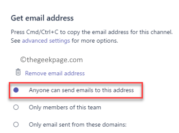 Teams Advanced Settings Get Email Address Anyone Can Send Emails To This Address Min