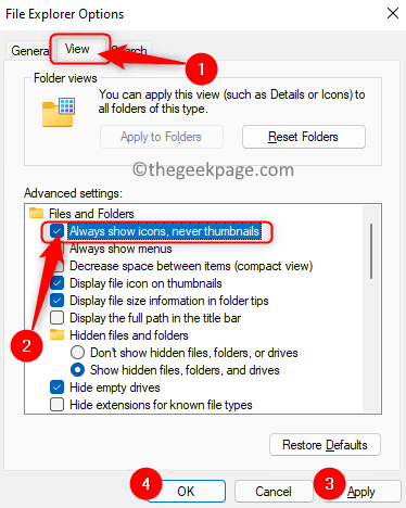 Folder Options Always Show Icons Never Thumbnails Min