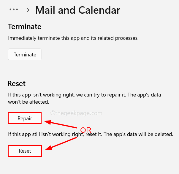 Repair Or Reset Mail And Calender 11zon