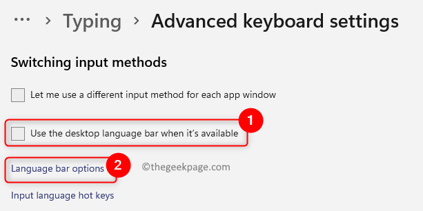 Advanced Keyboard Settings Uncheck Use Desktop Language Bar Options Min