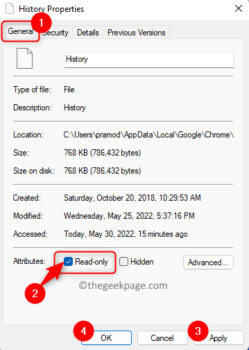 History File Properties Read Only Attribute Select Min