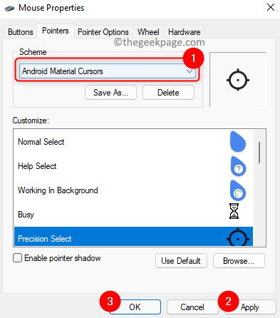Mouse Properties Pointers Apply New Custome Cursor Min