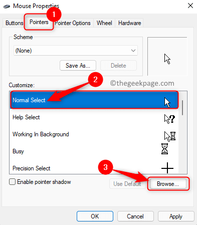 Mouse Properties Pointers Customize Browse Min