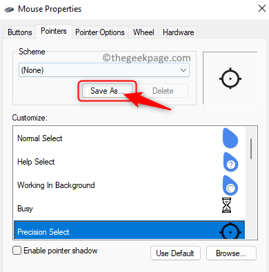 Mouse Properties Pointers Customize Save Scheme Min