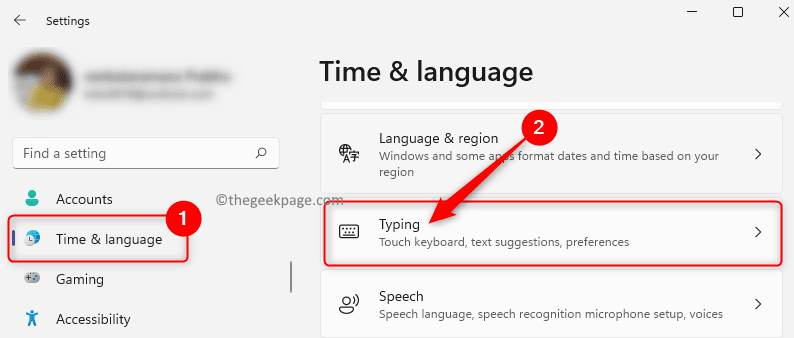 Settings Time Language Typing Min