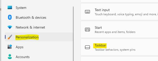 Personalization Taskbar Min