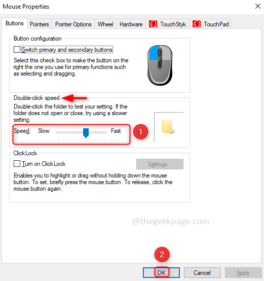 mouse double click setting