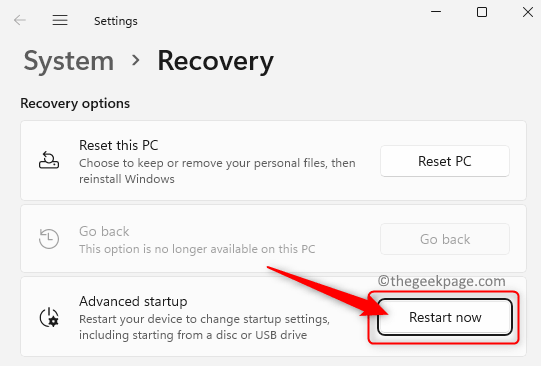 Advanced Startup Recovery Restart Now Min