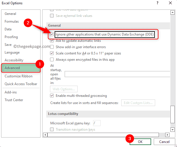 Exce Options Advanced Ignore Other Apps That Use Dde Min