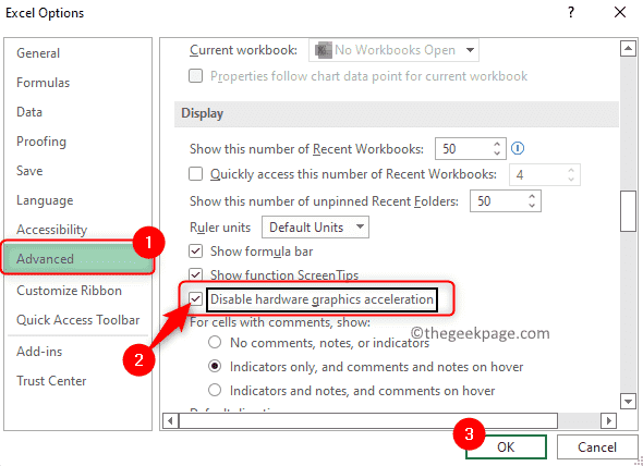 Excel Options Advanced Disable Hardware Acceleration Min