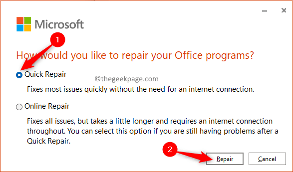 Microsoft Office Quick Repair Min