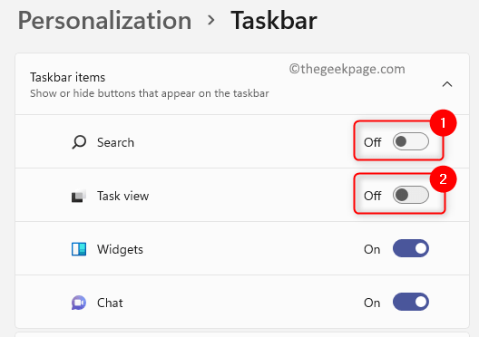 Personalization Taskbar Turn Off Task View Search Min
